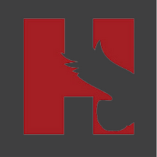 A dark gray square with a red logo for the Hawk newspaper.